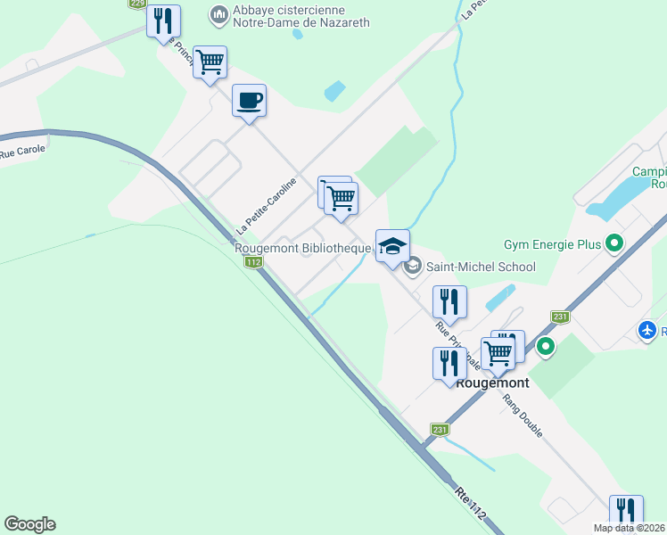 map of restaurants, bars, coffee shops, grocery stores, and more near 150 Avenue Amédée-Côté in Rougemont