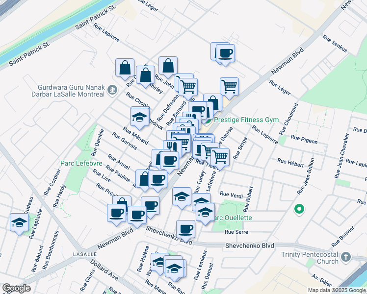 map of restaurants, bars, coffee shops, grocery stores, and more near in Montréal