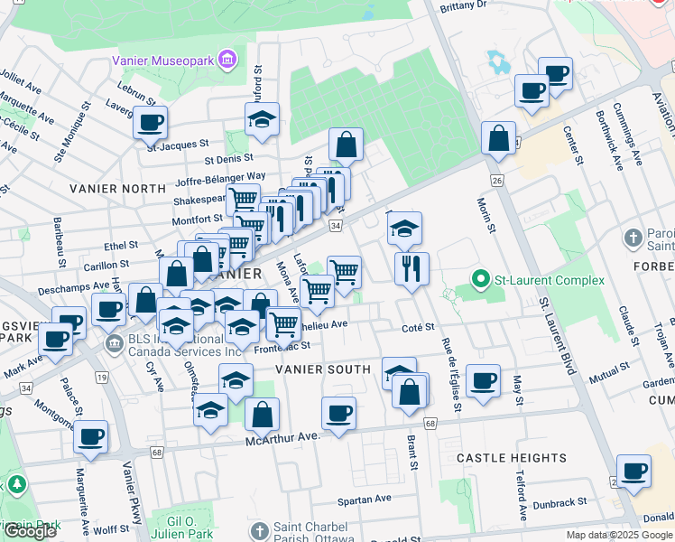map of restaurants, bars, coffee shops, grocery stores, and more near 375 Lévis Avenue in Ottawa