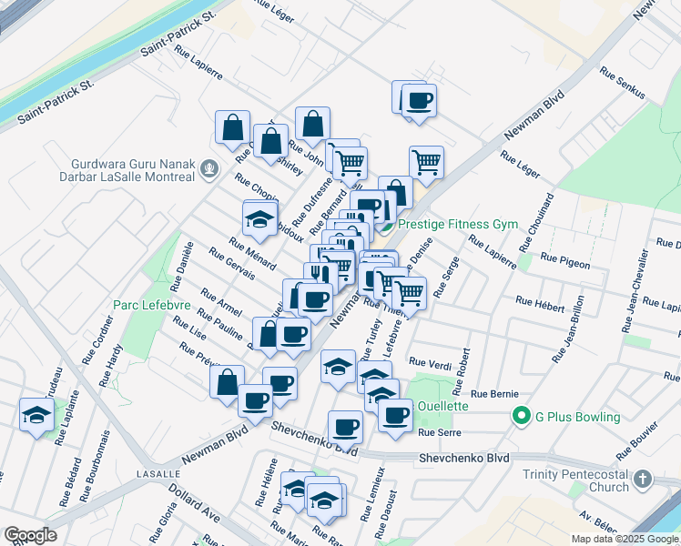 map of restaurants, bars, coffee shops, grocery stores, and more near in Montreal