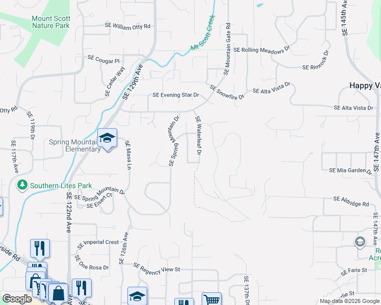 map of restaurants, bars, coffee shops, grocery stores, and more near 11864 Southeast Hunter Drive in Happy Valley