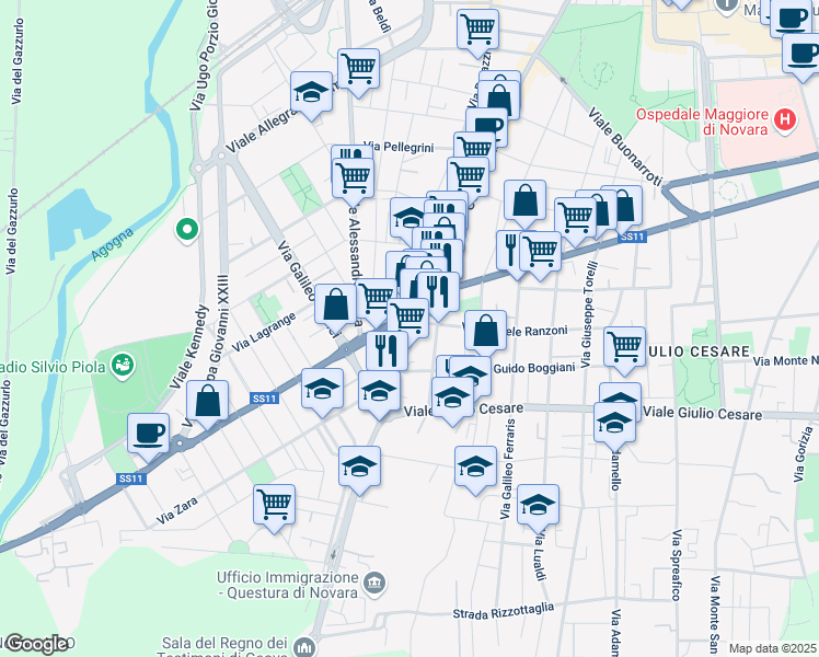 map of restaurants, bars, coffee shops, grocery stores, and more near 4 Corso Vercelli in Novara