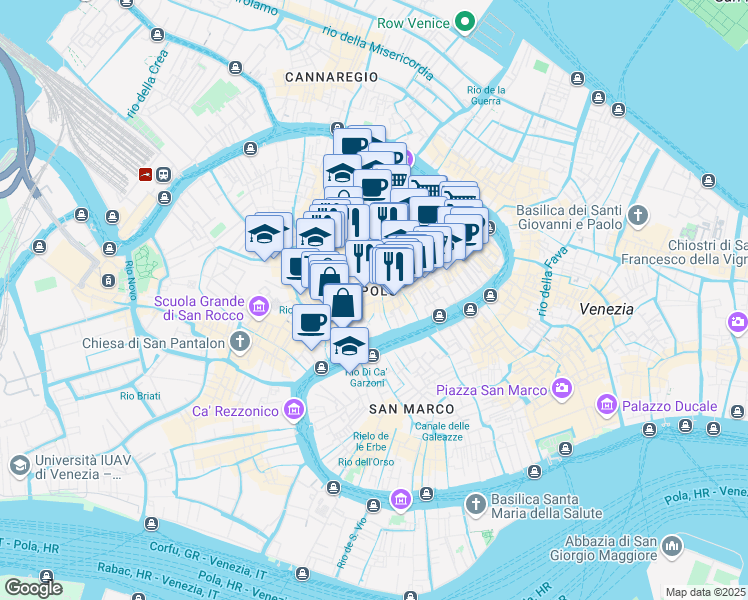 map of restaurants, bars, coffee shops, grocery stores, and more near 1858 San Polo in Venezia