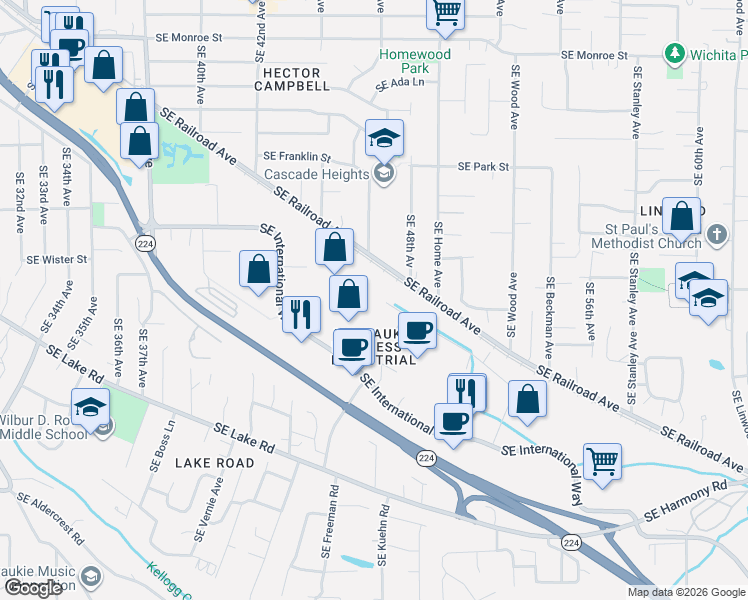 map of restaurants, bars, coffee shops, grocery stores, and more near in Portland