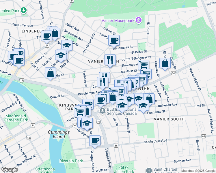 map of restaurants, bars, coffee shops, grocery stores, and more near 208 Carillon Street in Ottawa