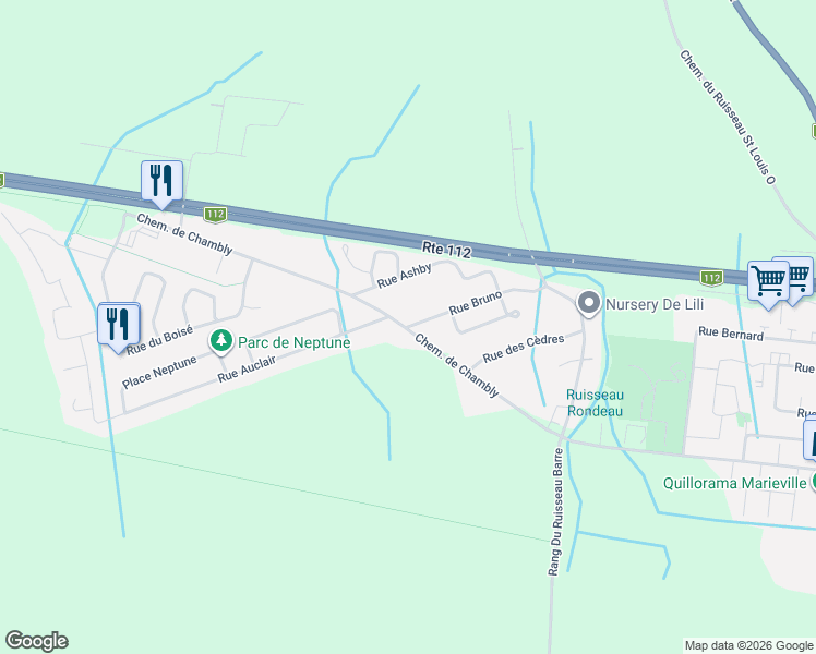 map of restaurants, bars, coffee shops, grocery stores, and more near 58 Rue Bruno in Marieville