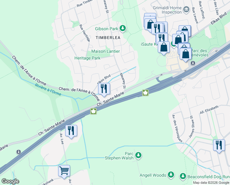 map of restaurants, bars, coffee shops, grocery stores, and more near 25 Rue du Boisé in Kirkland