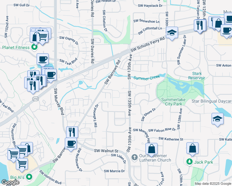 map of restaurants, bars, coffee shops, grocery stores, and more near 11323 Southwest 135th Avenue in Tigard