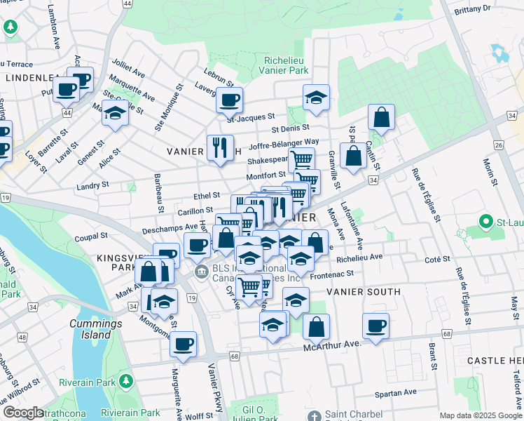 map of restaurants, bars, coffee shops, grocery stores, and more near in Ottawa