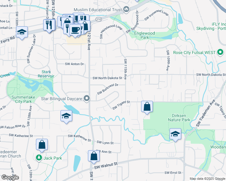 map of restaurants, bars, coffee shops, grocery stores, and more near 11925 Southwest Summer Crest Drive in Tigard
