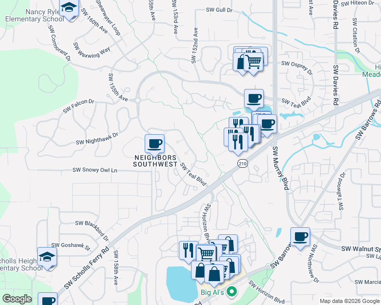 map of restaurants, bars, coffee shops, grocery stores, and more near 11325 Southwest Pintail Loop in Beaverton