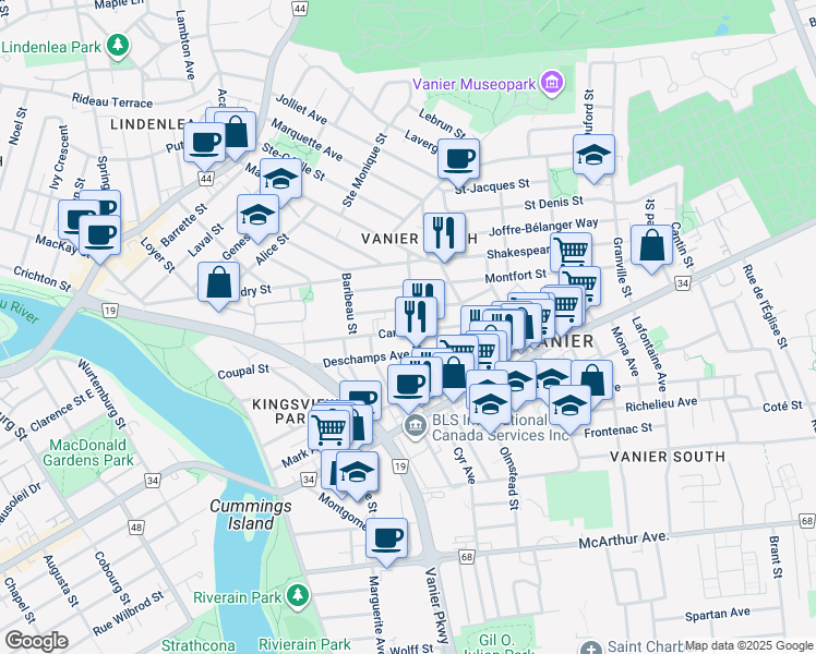 map of restaurants, bars, coffee shops, grocery stores, and more near 208 Carillon Street in Ottawa