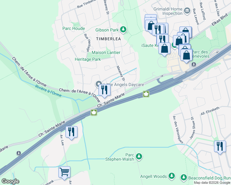 map of restaurants, bars, coffee shops, grocery stores, and more near 25 Rue du Boisé in Kirkland