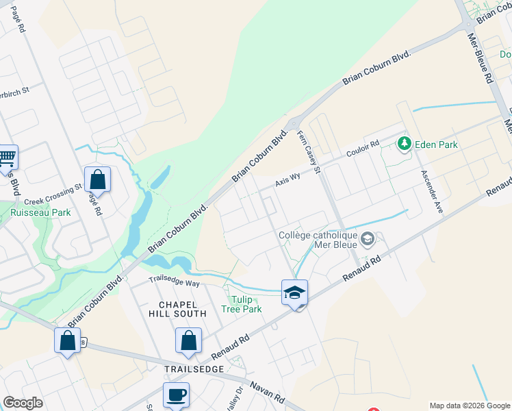 map of restaurants, bars, coffee shops, grocery stores, and more near 216 Dragonfly Walk in Ottawa