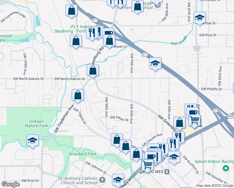 map of restaurants, bars, coffee shops, grocery stores, and more near 11440 Southwest Esau PI in Tigard