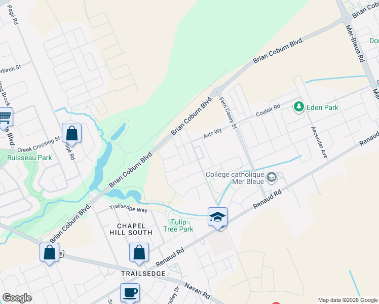 map of restaurants, bars, coffee shops, grocery stores, and more near 216 Dragonfly Walk in Ottawa