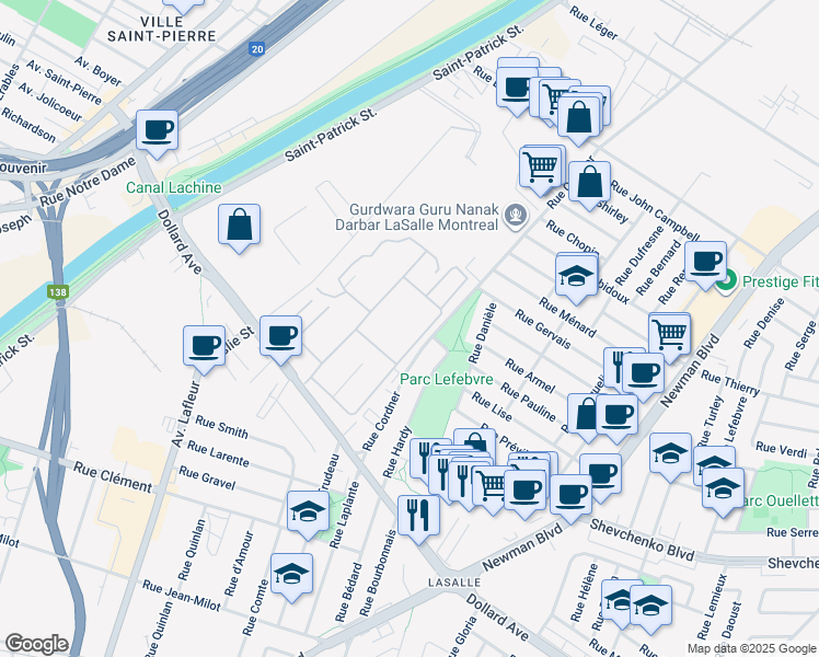 map of restaurants, bars, coffee shops, grocery stores, and more near in Montreal