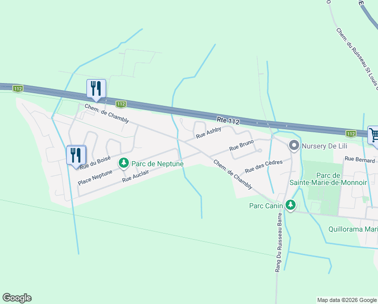 map of restaurants, bars, coffee shops, grocery stores, and more near 222 Chemin de Chambly in Marieville