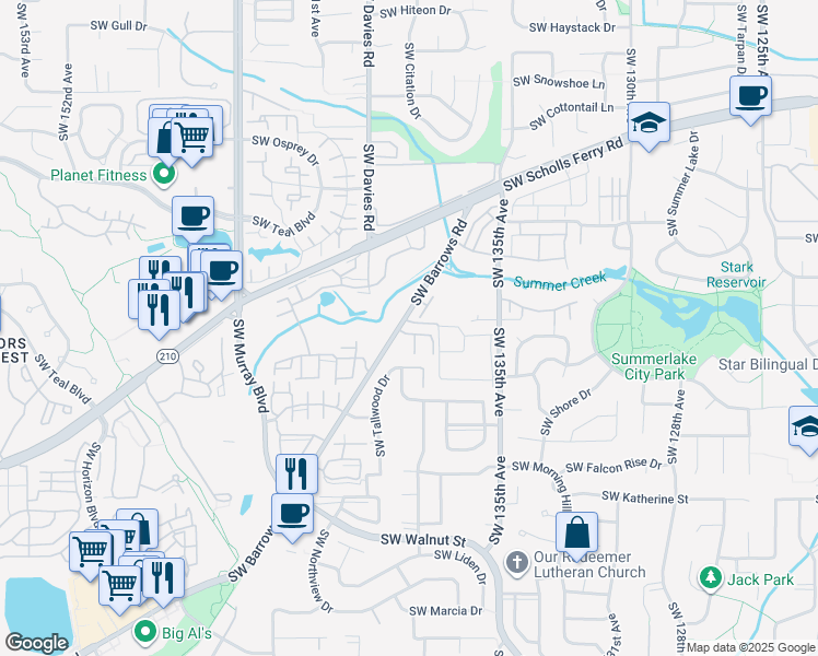 map of restaurants, bars, coffee shops, grocery stores, and more near 13877 Southwest Anna Court in Tigard