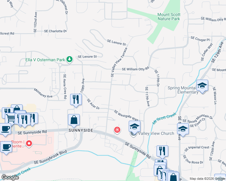map of restaurants, bars, coffee shops, grocery stores, and more near 11360 Southeast Cascade View Court in Happy Valley
