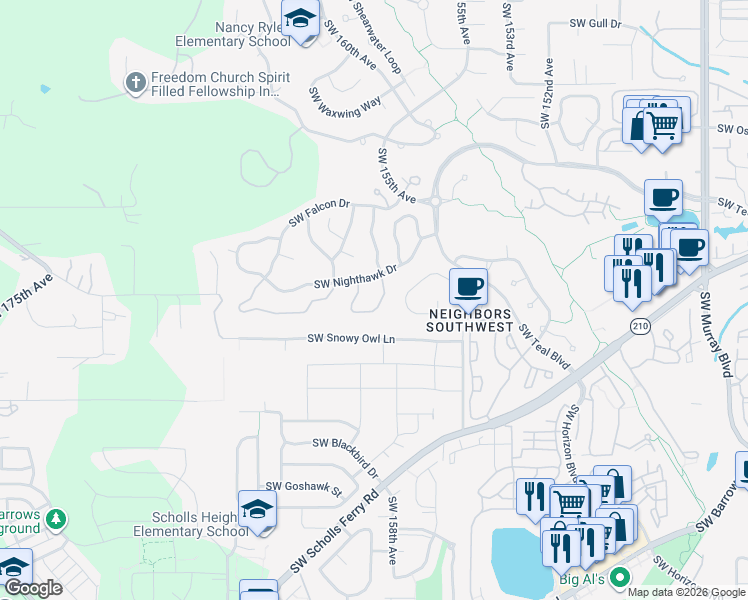 map of restaurants, bars, coffee shops, grocery stores, and more near 15810 Southwest Cardinal Loop in Beaverton