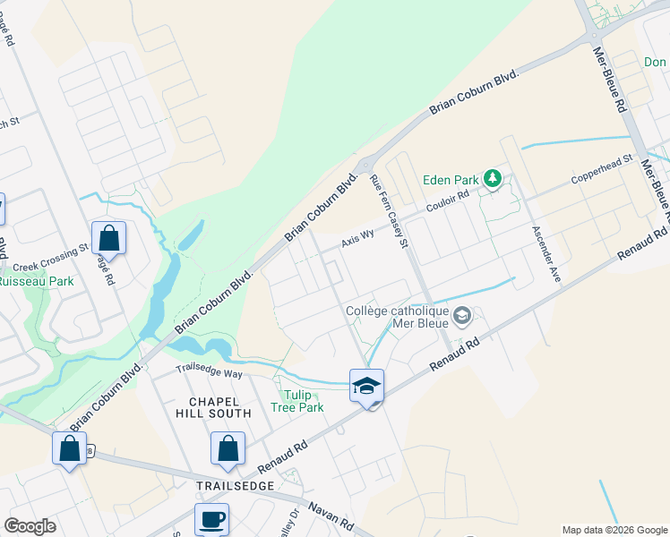 map of restaurants, bars, coffee shops, grocery stores, and more near 35 Carabiner Private in Ottawa