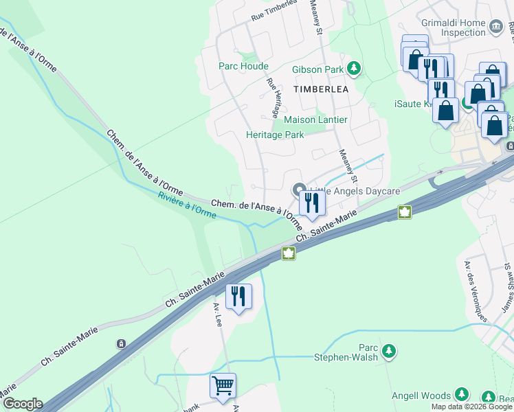 map of restaurants, bars, coffee shops, grocery stores, and more near 103 Chemin de l'Anse à l'Orme in Kirkland