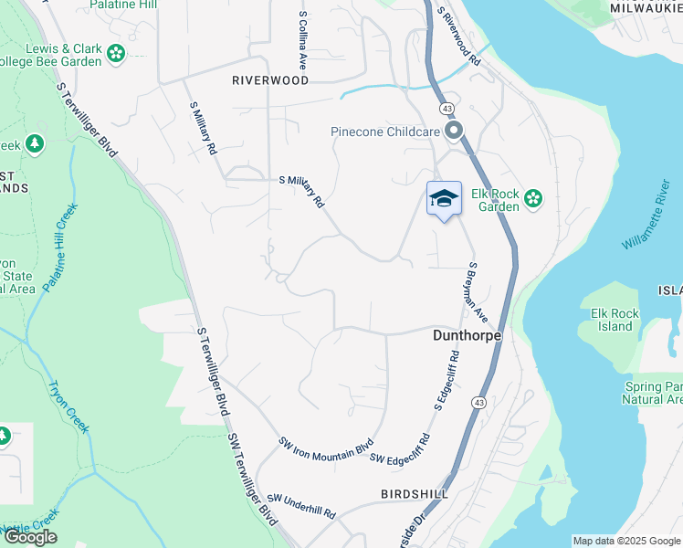 map of restaurants, bars, coffee shops, grocery stores, and more near 240 South Tryon Hill Road in Portland