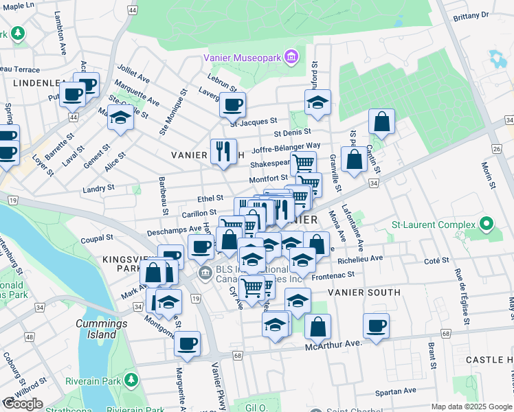 map of restaurants, bars, coffee shops, grocery stores, and more near in Ottawa