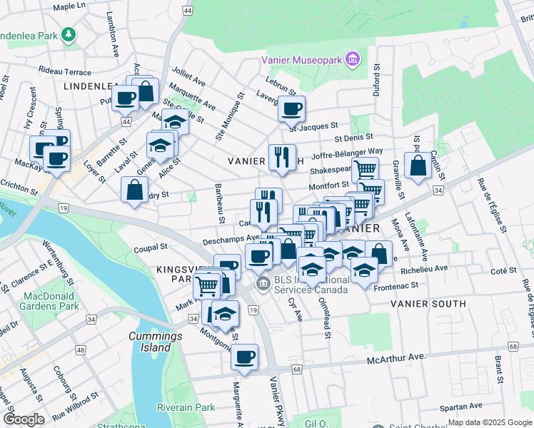 map of restaurants, bars, coffee shops, grocery stores, and more near 208 Carillon Street in Ottawa