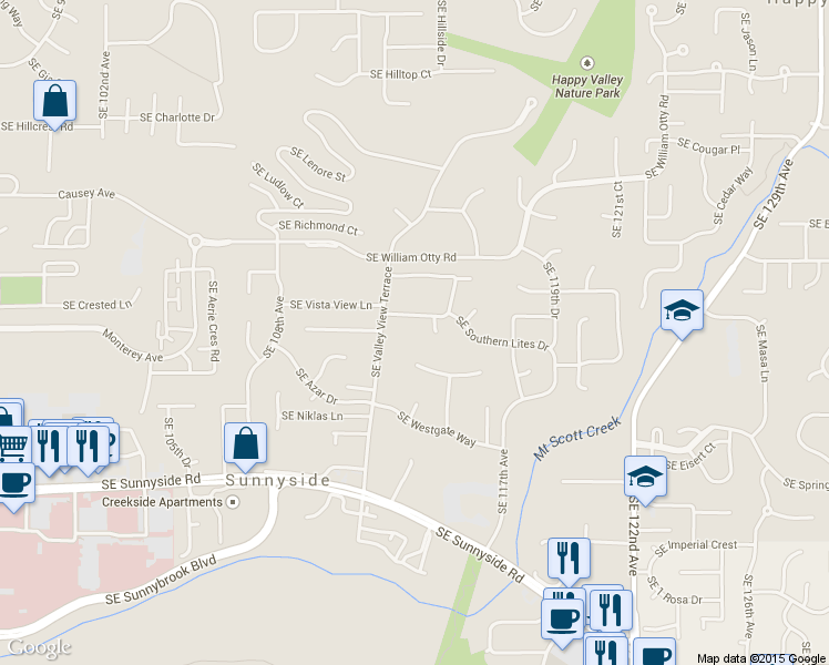 map of restaurants, bars, coffee shops, grocery stores, and more near 11360 SE Cascade View Ct in Happy Valley