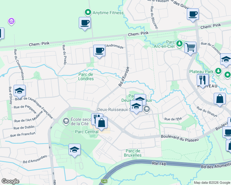 map of restaurants, bars, coffee shops, grocery stores, and more near 267 Boulevard d'Europe in Gatineau