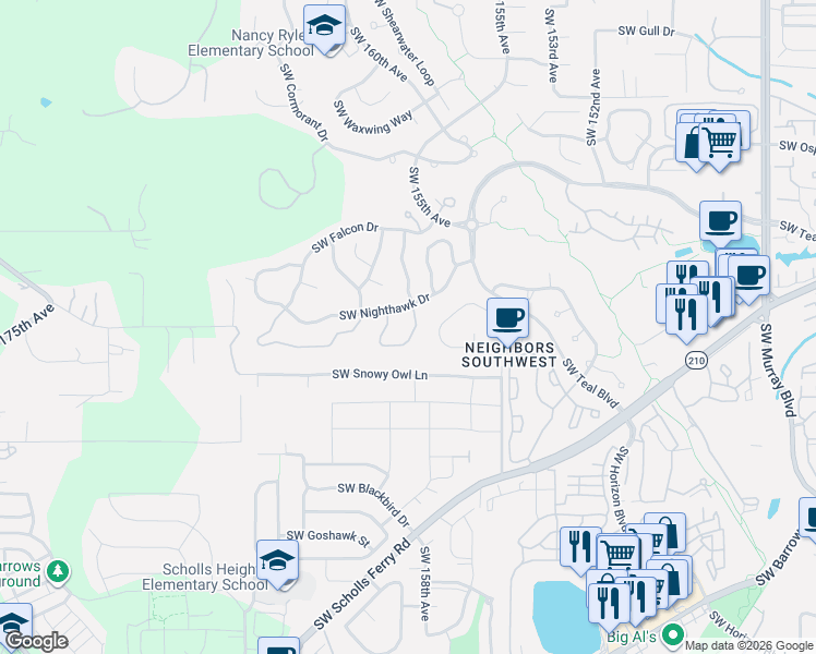 map of restaurants, bars, coffee shops, grocery stores, and more near 15845 Southwest Cardinal Loop in Beaverton