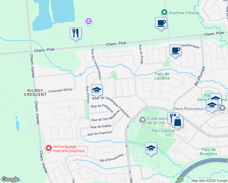 map of restaurants, bars, coffee shops, grocery stores, and more near 26 Rue du Luxembourg in Gatineau