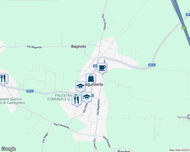 map of restaurants, bars, coffee shops, grocery stores, and more near 2 Via Poma in Villaganzerla