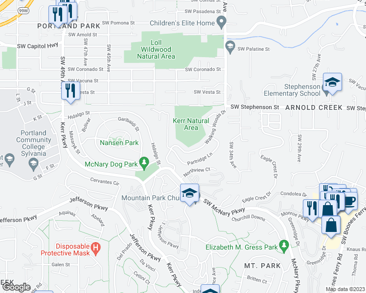 map of restaurants, bars, coffee shops, grocery stores, and more near 8 Walking Woods Drive in Lake Oswego