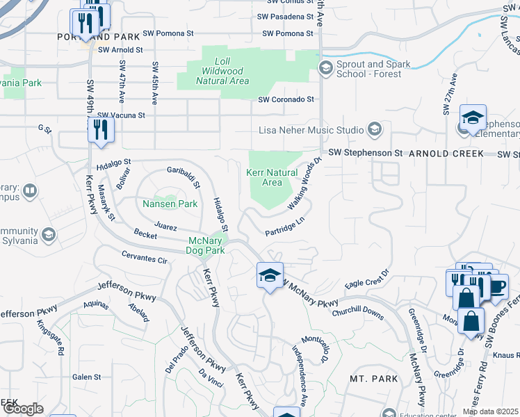 map of restaurants, bars, coffee shops, grocery stores, and more near 8 Walking Woods Drive in Lake Oswego