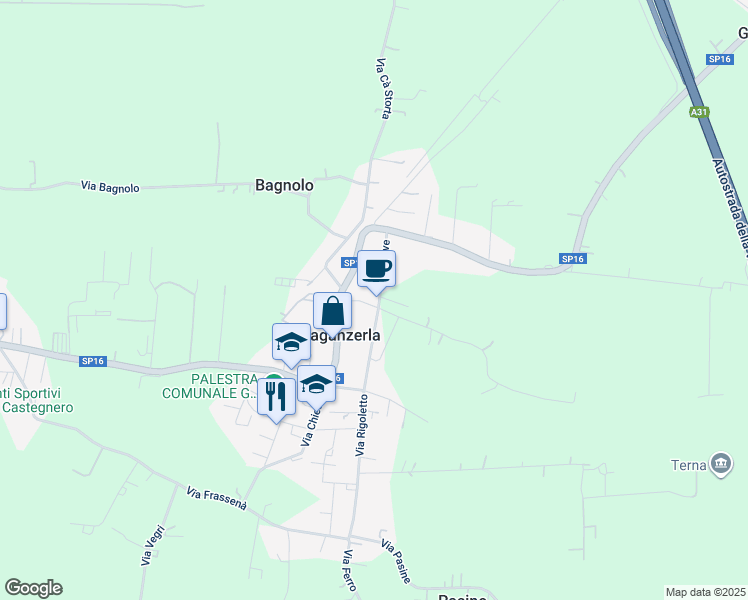 map of restaurants, bars, coffee shops, grocery stores, and more near 23 Via Piave in Villaganzerla