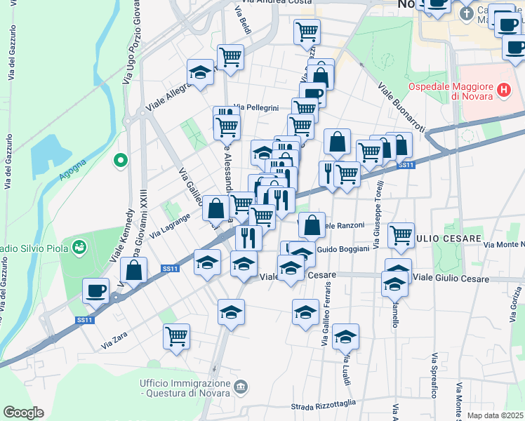 map of restaurants, bars, coffee shops, grocery stores, and more near 4 Corso Vercelli in Novara