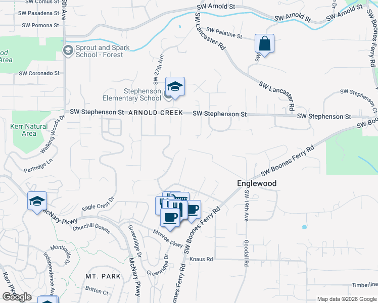 map of restaurants, bars, coffee shops, grocery stores, and more near 12363 Southwest Clara Lane in Lake Oswego