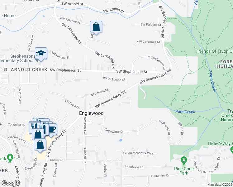 map of restaurants, bars, coffee shops, grocery stores, and more near 12108 Southwest 13th Court in Portland