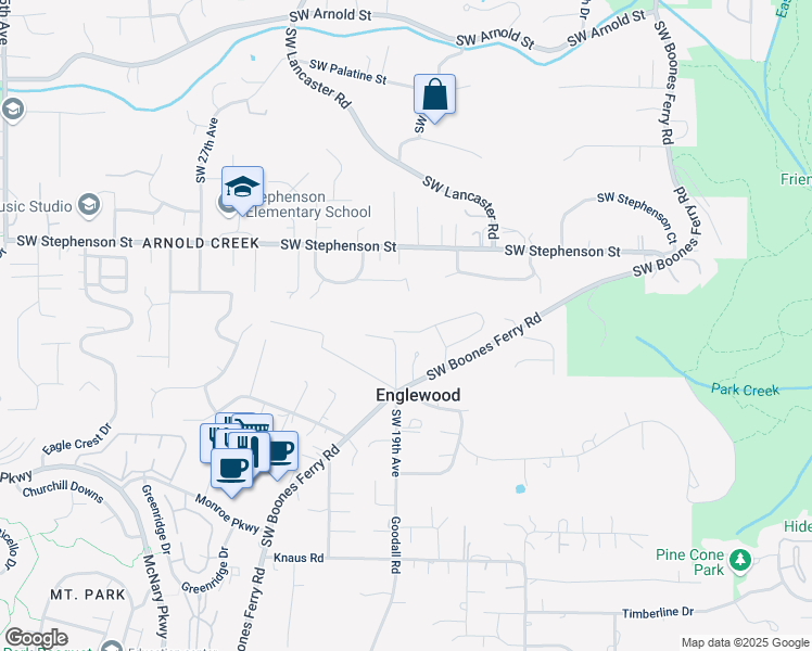 map of restaurants, bars, coffee shops, grocery stores, and more near 1829 Southwest Joshua Street in Portland