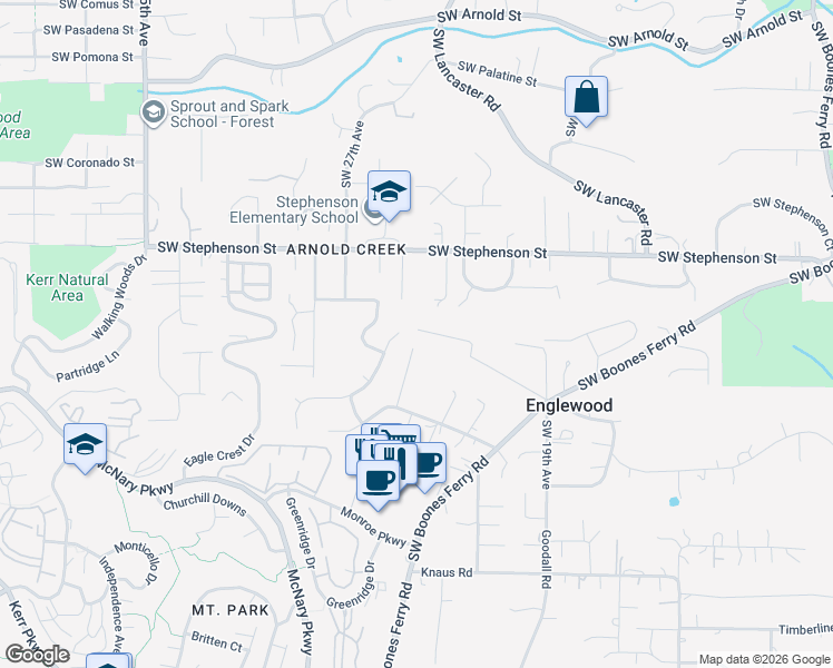 map of restaurants, bars, coffee shops, grocery stores, and more near 12363 Southwest Clara Lane in Lake Oswego