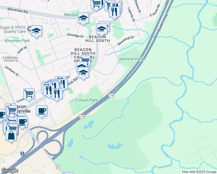 map of restaurants, bars, coffee shops, grocery stores, and more near 1958 Sutton Place in Ottawa