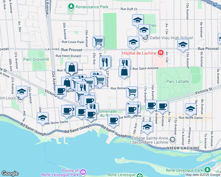 map of restaurants, bars, coffee shops, grocery stores, and more near 2305 Rue Remembrance in Montrã©Al
