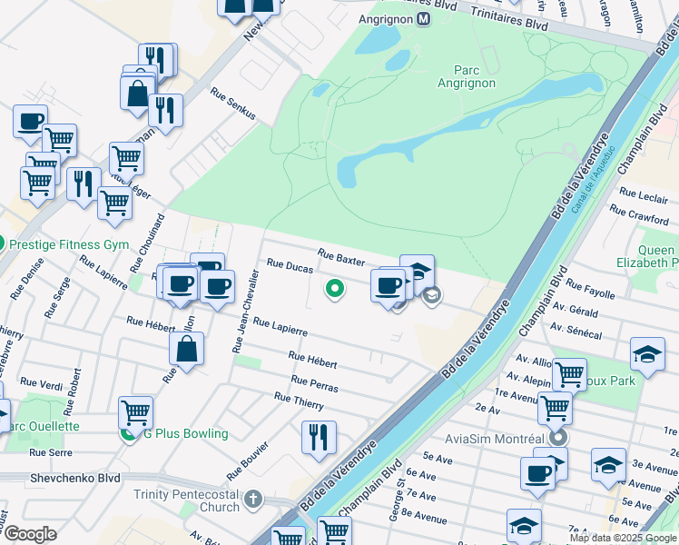 map of restaurants, bars, coffee shops, grocery stores, and more near 1429 Rue Ducas in Montréal