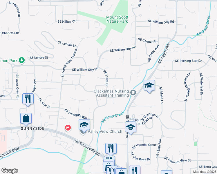 map of restaurants, bars, coffee shops, grocery stores, and more near 11764 Southeast 119th Avenue in Happy Valley