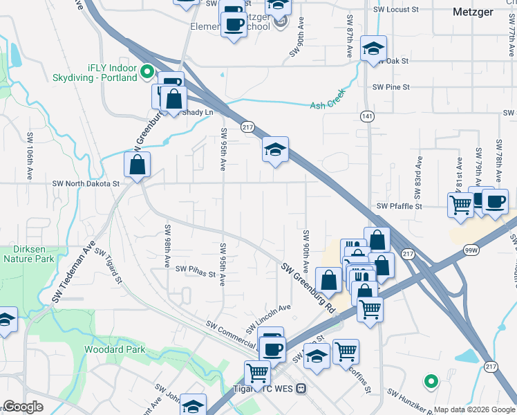 map of restaurants, bars, coffee shops, grocery stores, and more near 11345 Southwest 92nd Avenue in Portland