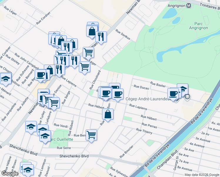 map of restaurants, bars, coffee shops, grocery stores, and more near 1898 Rue Bois-des-Caryers in Montréal