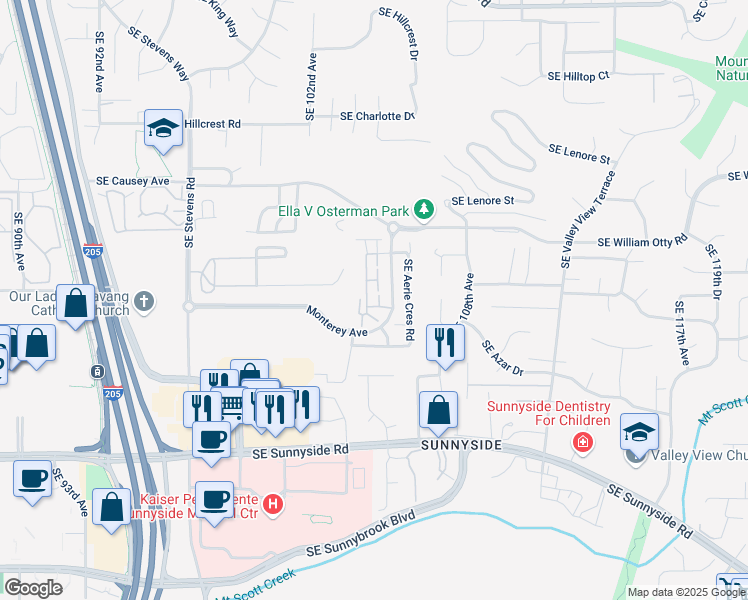 map of restaurants, bars, coffee shops, grocery stores, and more near 11849 Southeast Golden Eagle Lane in Happy Valley